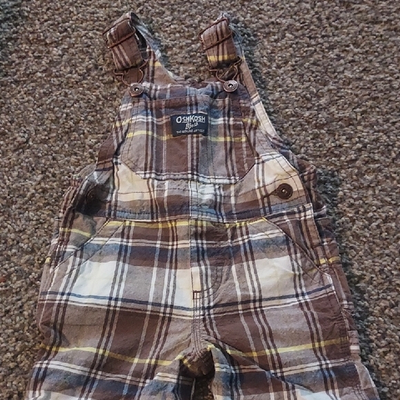OshKosh B'gosh Brown and Cream Plaid Overalls - Picture 1 of 3